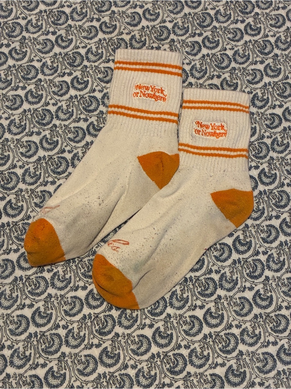 NYON Knicks Casual Crew Socks in White with Orange Accents